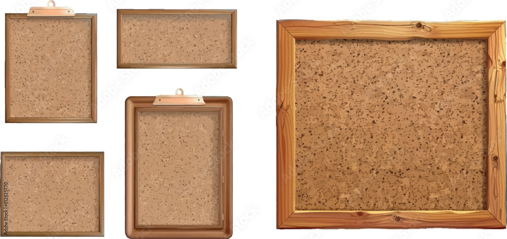 Poster isolated set of realistic 3d vector cork board with wood frame