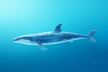 Obraz premium Blue whale diving deep underwater flat design side view aquatic exploration theme 3D render Monochromatic Color Scheme