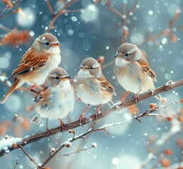 Charming Trio of Birds in a Winter Wonderland