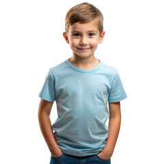 Smiling Young Boy Standing Confidently With Hands on Hips in Studio Setting