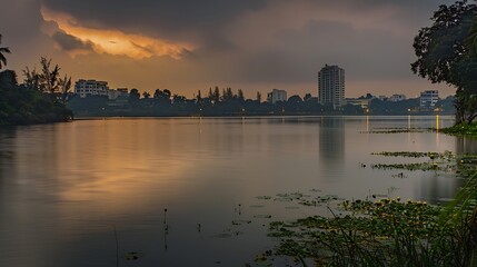 Fototapeta premium Beautiful Landscape photography from Bangalore Madiwala or BTM Layout Lake : Generative AI