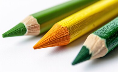 Brightly Colored Pencils in a Line Against White Background