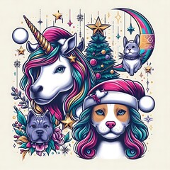 Many animals include dogs cats unicorns with a unicorn and dog art art attractive lively illustrator.