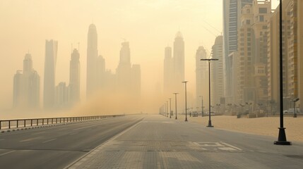 A city skyline shrouded in heat haze