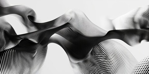 A black and white image of a wave with a lot of dots