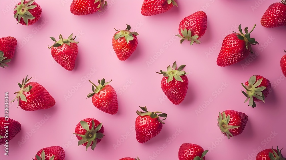 Poster strawberry on pink background top view berries pattern strawberry flat lay on pink background : gene