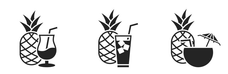 summer beverage and beach soft drink icons. cocktail and pineapple symbols. vector illustration for vacation design