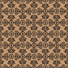 bit coin and Victorian motif seamless pattern design