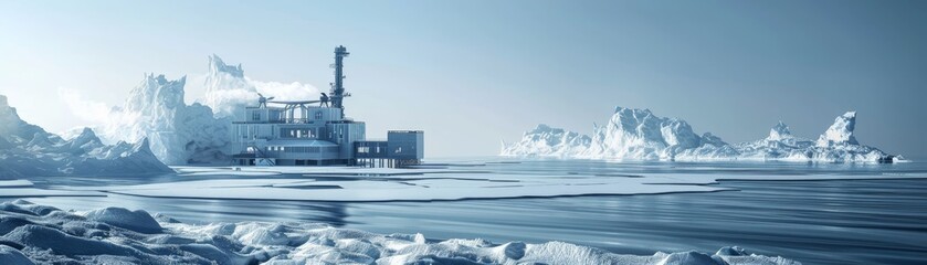 Obraz premium melt, arctic, station, show, effect, global, warm, empty, ice, field, overlay, challenge, dioxide, prediction, foreground, fieldwork, support, methane, glacier, endanger, scientist, carbon