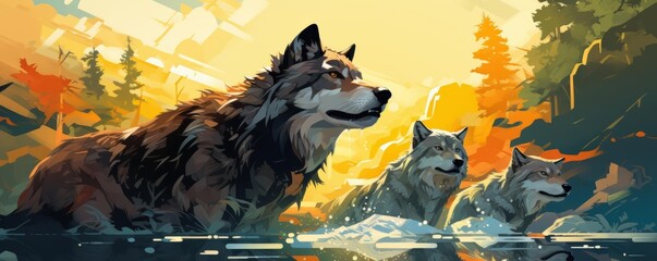 Predators in the wild flat design side view survival theme water color Complementary Color Scheme