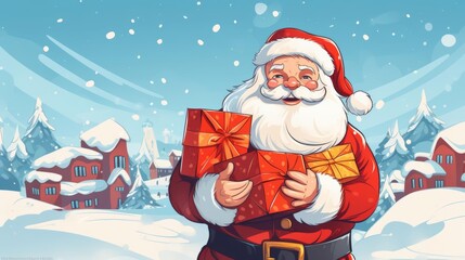Fototapeta premium Santa Claus delivering gifts flat design front view festive theme animation Complementary Color Scheme