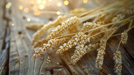 Pearl and foxtail millet on wood : Generative AI