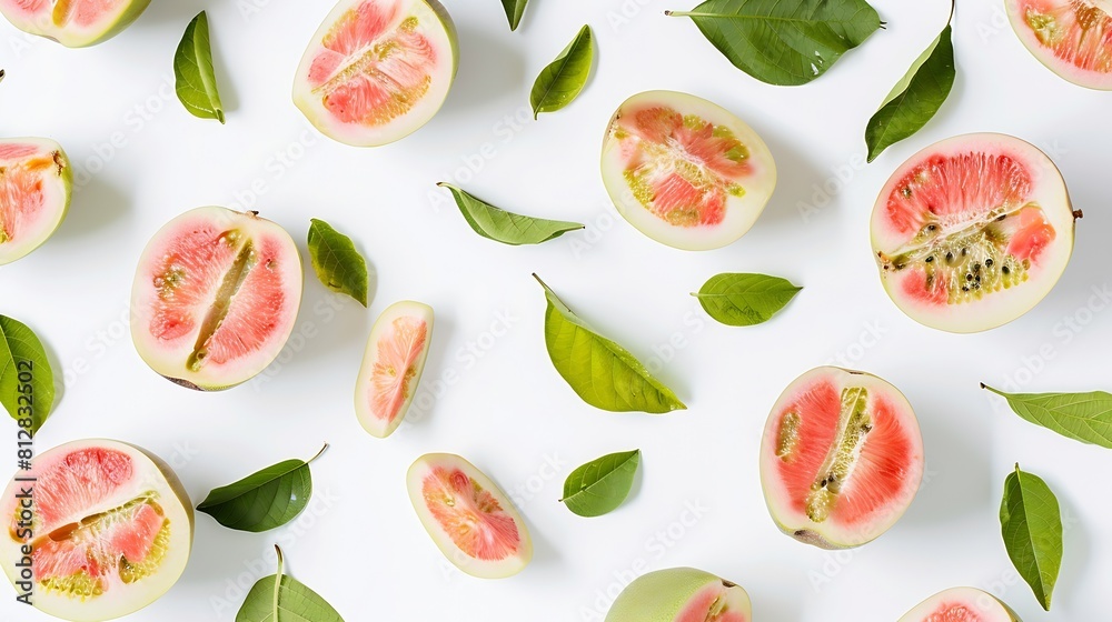 Poster creative layout made of guava on the white background flat lay food concept macro concept : generati