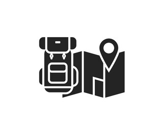 backpack and map flat icon. travel, hiking and vacation symbol. isolated vector illustration for tourism design