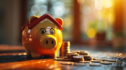 Whimsical Piggy Bank with Coins, Inviting the Viewer to Save