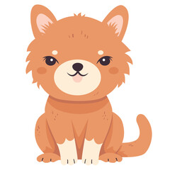 Childish cute cat in simple scandinavian style. Flat vector cartoon textured illustration of ginger kitty. Lovely kitten isolated on white background. Funny friendly domestic animal, sitting pet.