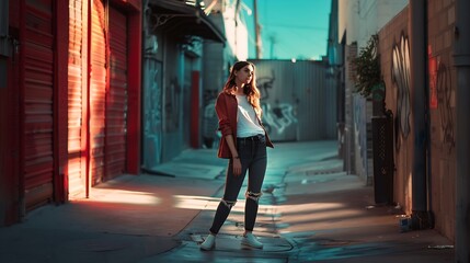 fashionista girl standing in the backstreet of Los Angeles : Generative AI