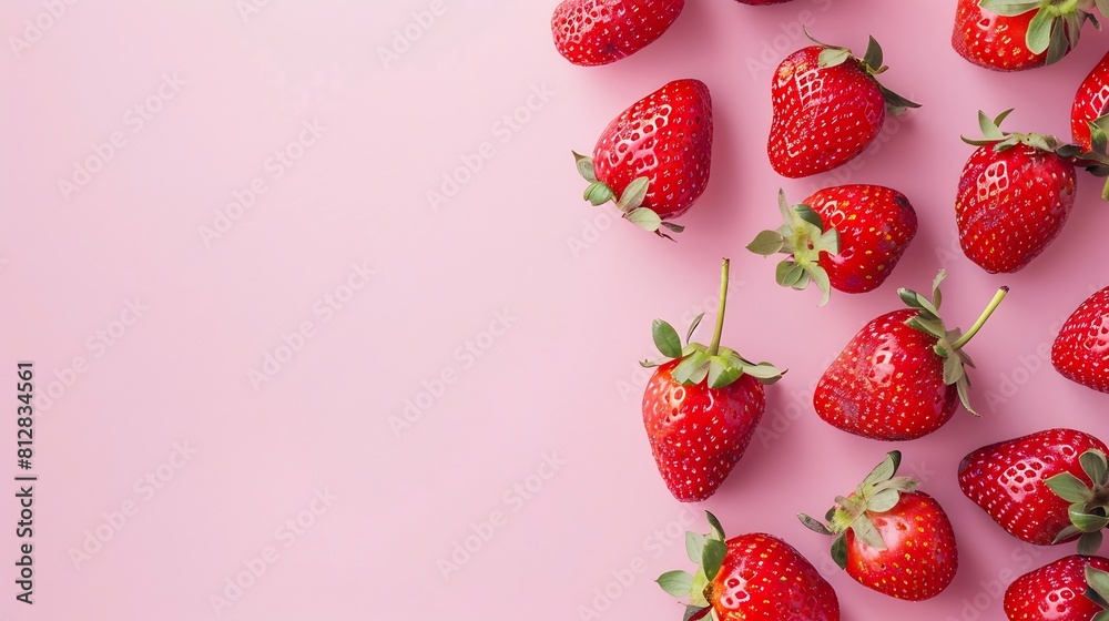 Aufkleber Top above overhead view sideways photo of strawberries isolated on pink background with empty blank space : Generative AI