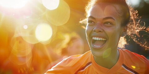 Young female soccer player celebrating her victory