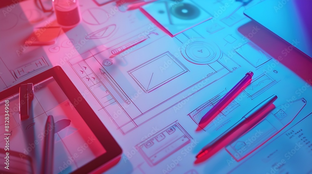Poster ux Graphic designer creative  sketch planning application process development prototype wireframe for web mobile phone  User experience concept : Generative AI