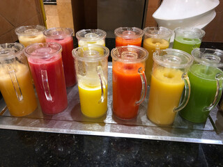 Fresh juice bar with many different juices