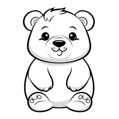Fototapeta premium Cartoon bear in a sitting position on a plain white background. Kids coloring page