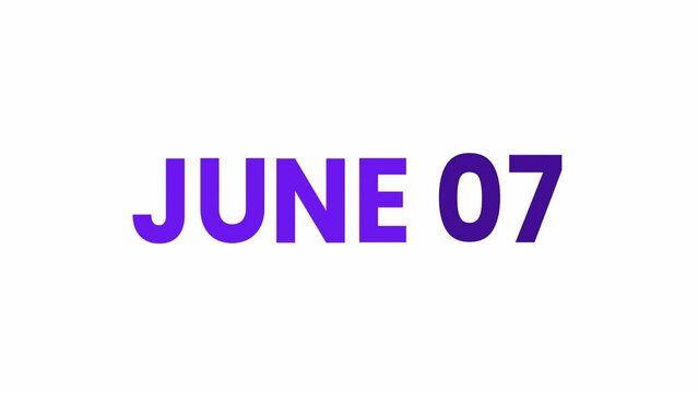 7th June calendar icon animation. Alpha matte with transparent background 4K resolution.