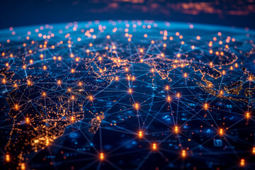 Obraz premium Global network or global communication background. telecommunication and data networks with global Internet connectivity for communication technologies.