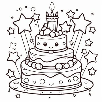 cute three-tiered birthday cake with stars clip art preview