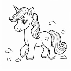 A coloring page featuring a cute unicorn for children to color. Kids coloring page