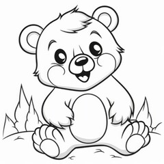 Obraz premium Cartoon bear cub ready for coloring. Kids coloring page