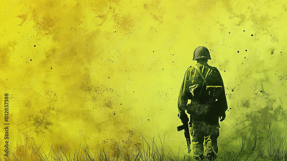 Wall mural silhouette of a of soldier in a war, d-day - Wall murals
