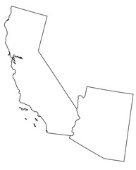 Map of the US states with districts. Map of the U.S. state of California,Arizona