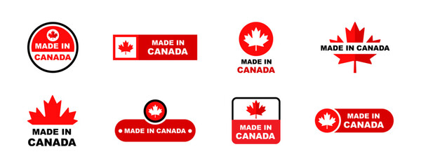 Set of made in Canada emblem vector. Canadian manufactured. Production on Canada.