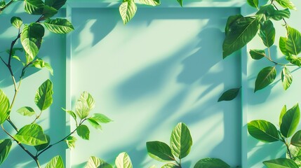 Square frame Creative layout made with green leaves background Blank for advertising card or invitation Nature concept Summer poster : Generative AI