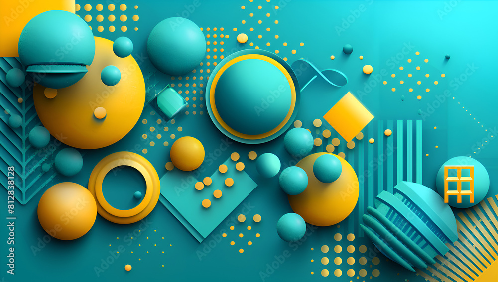 Wall mural a colorful abstract painting with many different shapes and sizes of circles and squares. the painti