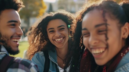 Group of multiracial best friends laughing together outdoor  Mixed race students having fun at college campus   Friendship tourism community youth and university concept : Generative AI