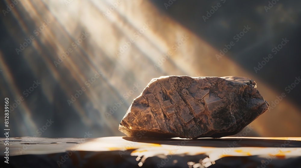 Poster product display podium rock stone with blurred background with sunlight shadow : generative ai