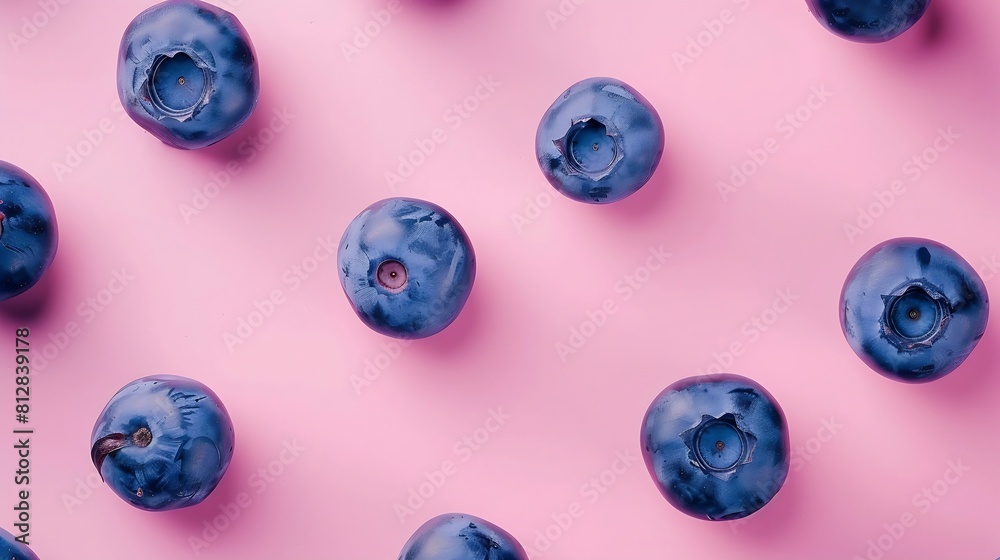 Poster fresh berries blueberry on pink background colorful fruit pattern of blueberries as background creat