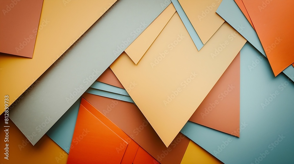 Poster from above layout of colorful cardboard sheets in brown and grey shades : generative ai