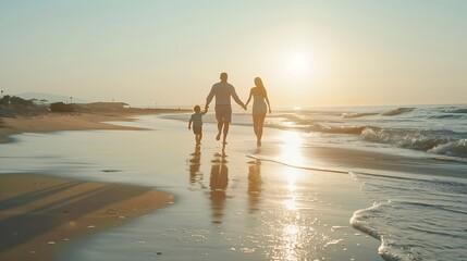 Family vacation Parents with kids on the beach : Generative AI