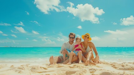 Happy beautiful family on a tropical beach vacation : Generative AI