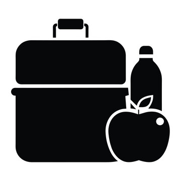 recommend clip art: Lunch box with food and bottle of water. Meal prep. Healthy eating. Vector icon isolated on white background