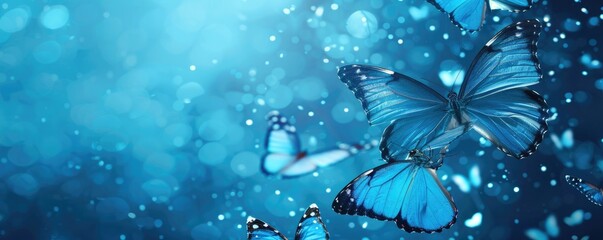 butterfly background. Background of delicate blue butterflies on a blue background with copy space - Powered by Adobe