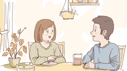 illustration of people talking at the table 