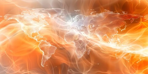 Visualizing Global Warming and Climate Change Through an Animated World Map with a Plasma Energy Field. Concept Climate Change, Global Warming, Animated World Map, Plasma Energy Field, Visualization