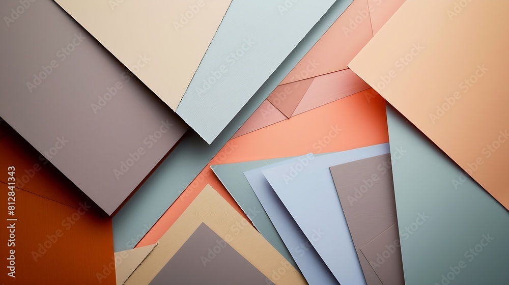 Poster from above layout of colorful cardboard sheets in brown and grey shades : generative ai