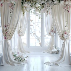 luxurious white room for wedding background with bouquet flora generative AI
