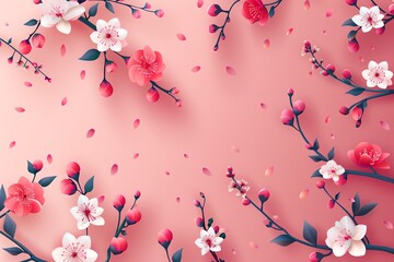 Sakura flat design top view spring theme animation Analogous Color Scheme - obrazy, fototapety, plakaty