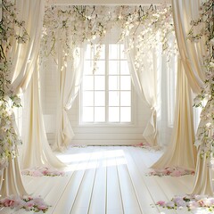 luxurious white room for wedding background with bouquet flora generative AI